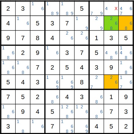 Beispiel 2 XYZ-Flügel in Sudoku - Lösung